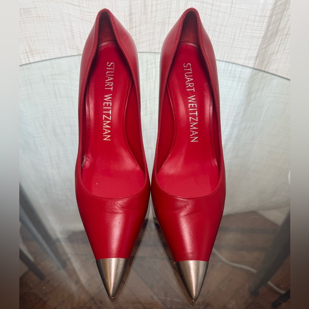 Stuart Weitzman Red Heels with Silver Tips